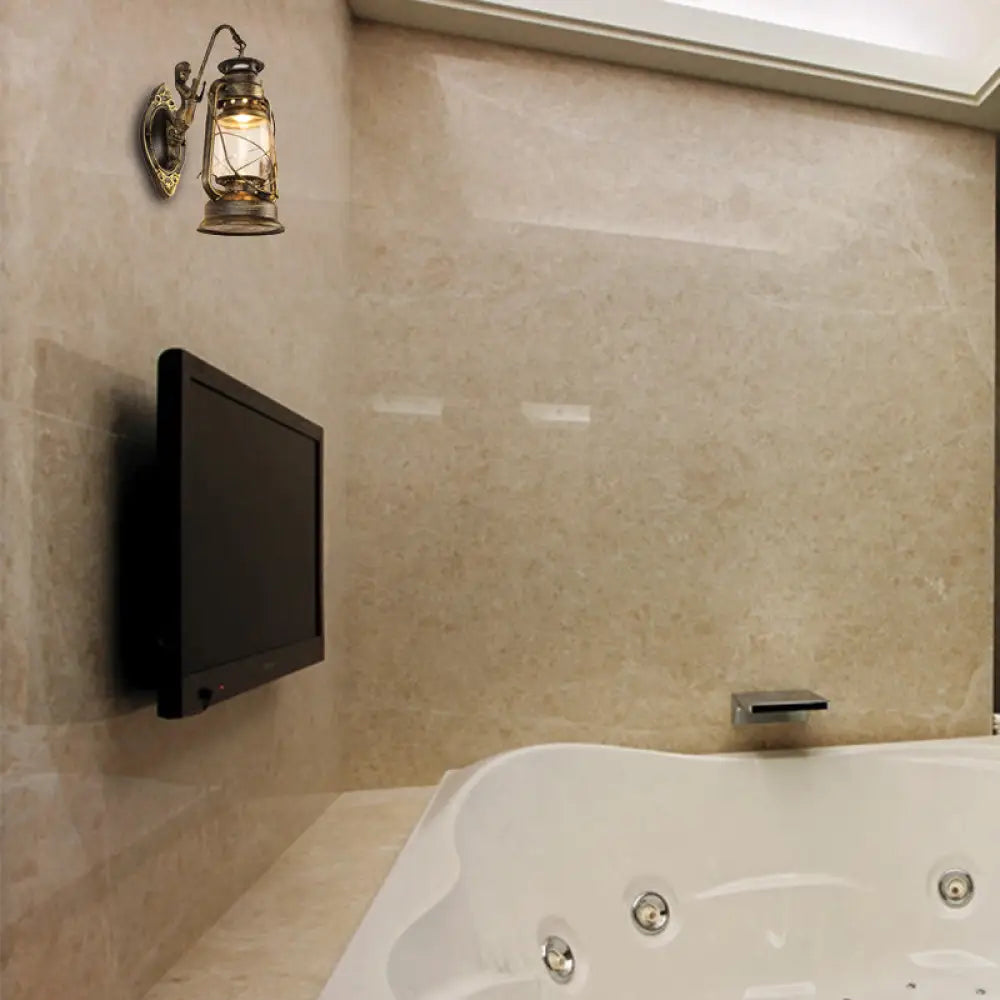 Aplique de pared estilo costero con pantalla de farol - Aplique de cristal transparente en negro/latón antiguo/cobre envejecido con sirena