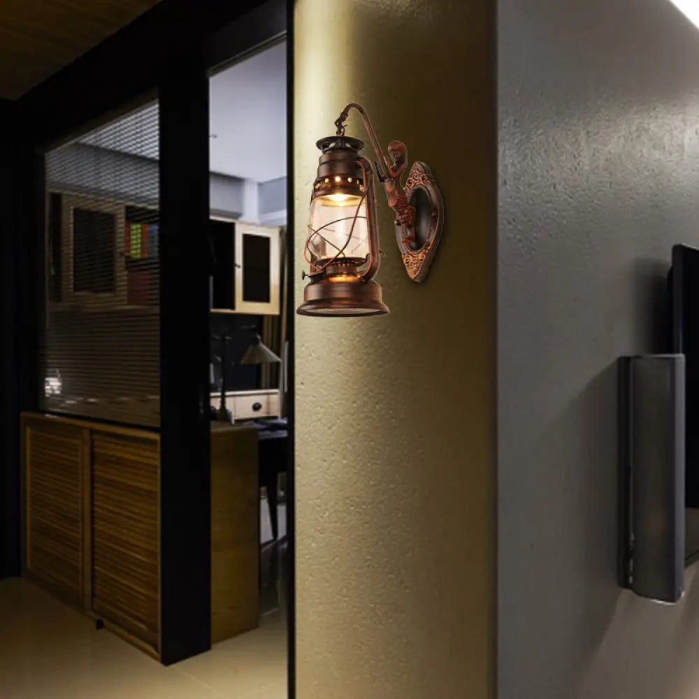 Aplique de pared estilo costero con pantalla de farol - Aplique de cristal transparente en negro/latón antiguo/cobre envejecido con sirena