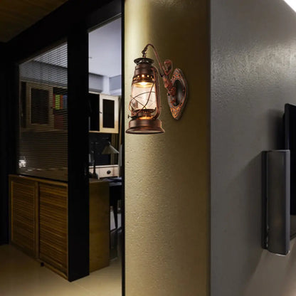Aplique de pared estilo costero con pantalla de farol - Aplique de cristal transparente en negro/latón antiguo/cobre envejecido con sirena