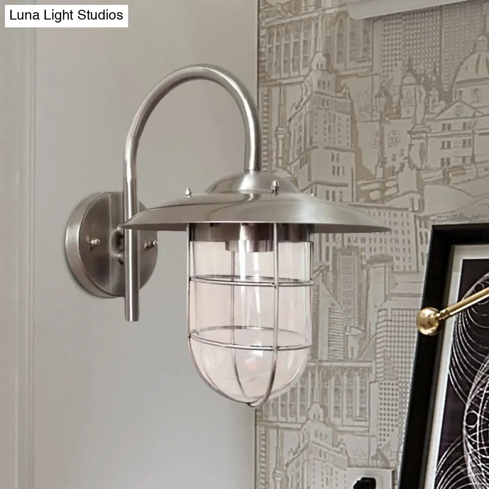 Lámpara de pared tipo jaula en negro/níquel estilo costero con bombilla de cristal transparente para sala de estar