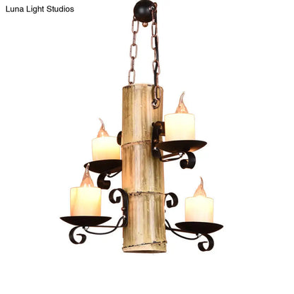 Coastal Black Pendant Chandelier with Clear Glass/Marble and Bamboo Shelf