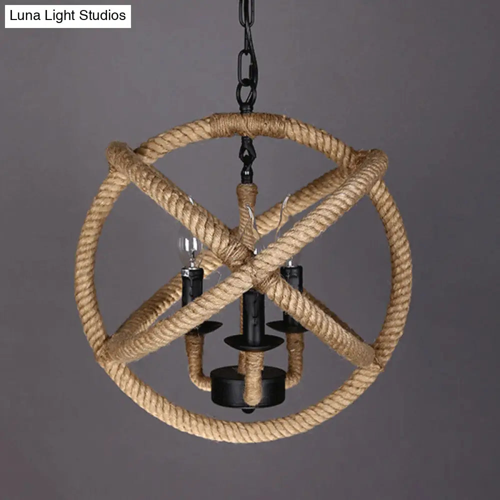 Coastal Black Pendant Lights with Rope Wrapping: Elegant Candle Chandelier Hoops