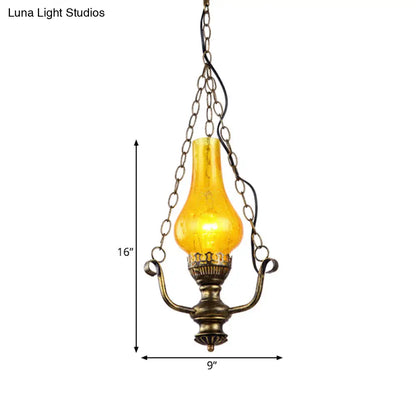 Coastal Brass Pendant Lamp with Yellow Crackle Glass Shade