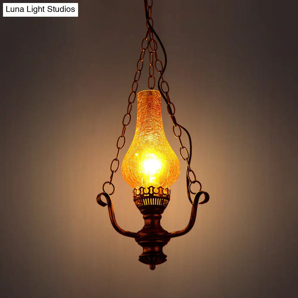 Coastal Brass Pendant Lamp with Yellow Crackle Glass Shade