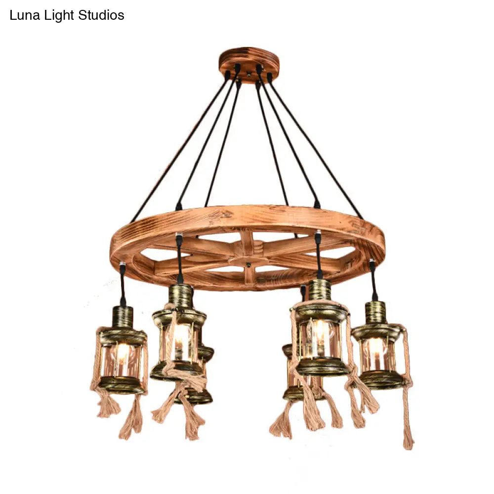 Lámpara colgante de metal color bronce costero de 6 luces: Lámpara colgante de queroseno para sala de estar