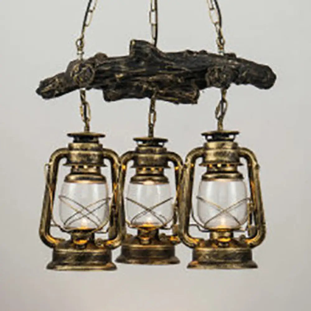 Coastal Bronze/Copper 3-Light Kerosene Clear Glass Chandelier - Dining Room Pendant Lighting