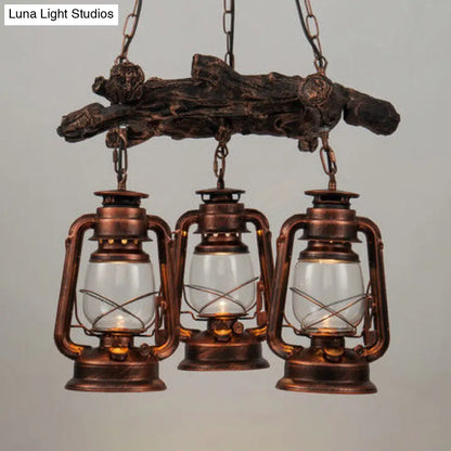 Coastal Bronze/Copper 3-Light Kerosene Clear Glass Chandelier - Dining Room Pendant Lighting