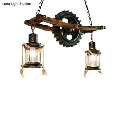 Coastal Bronze Hanging Chandelier: 2 Light Ceiling Light with Clear Glass & Kerosene Styling