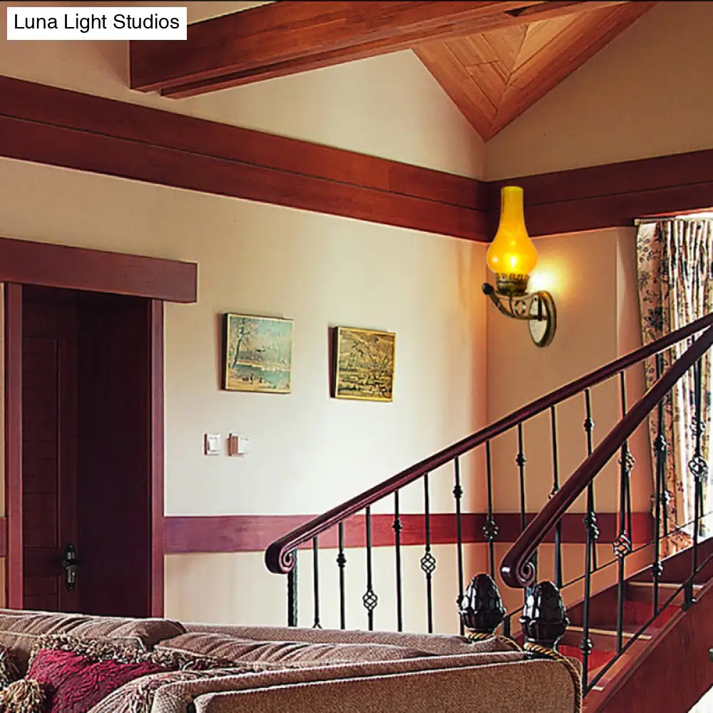 DecorBites™ Coastal Candle Wall Sconce Light - Yellow Crackle Glass, Bronze Finish