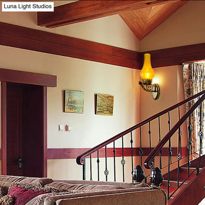 DecorBites™ Coastal Candle Wall Sconce Light - Yellow Crackle Glass, Bronze Finish