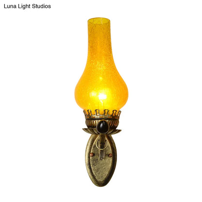 DecorBites™ Coastal Candle Wall Sconce Light - Yellow Crackle Glass, Bronze Finish