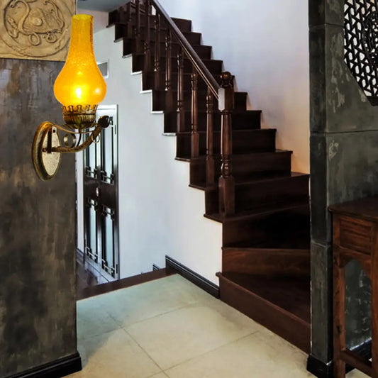 DecorBites™ Coastal Candle Wall Sconce Light - Yellow Crackle Glass, Bronze Finish