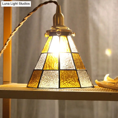 Coastal Checkered Pendant Lamp - Clear and Brown Mosaic Glass, Brass Finish