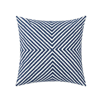 Square throw pillow cushion cover with navy blue and white chevron pattern in textured woven fabric for coastal chic decorbites coastal chic interior