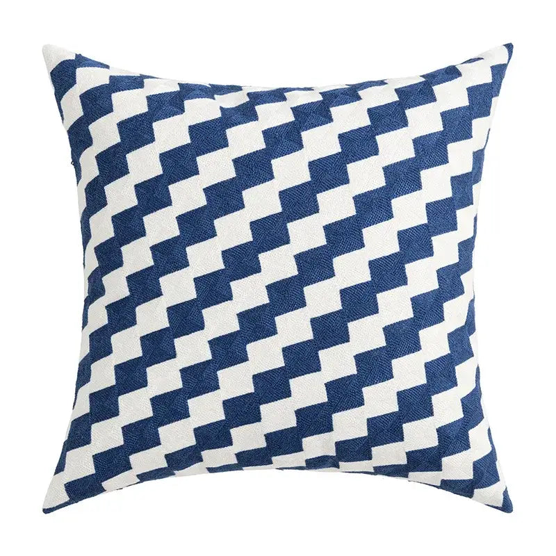 Square throw pillow with bold navy blue and white houndstooth cushion cover in textured fabric for coastal chic decorbites coastal chic
