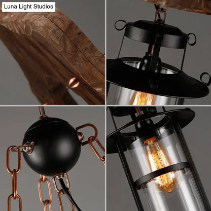 Coastal Clear Glass Cylindrical Wood Pendant Light - Ideal for Restaurants