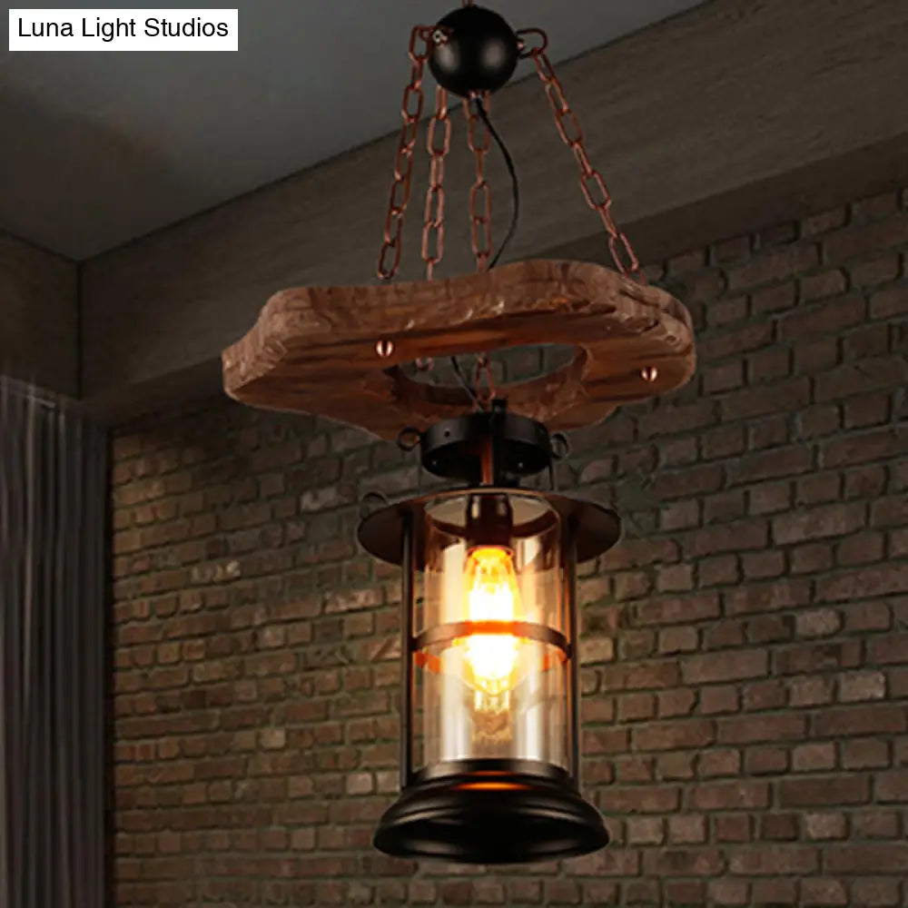 Coastal Clear Glass Cylindrical Wood Pendant Light - Ideal for Restaurants