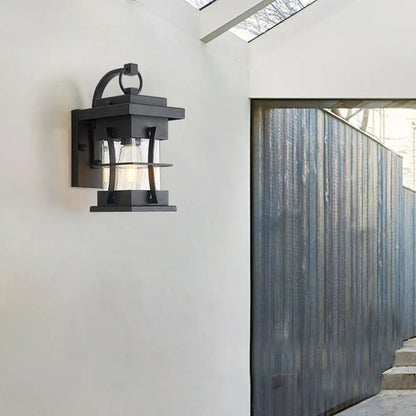 Coastal Clear Glass Iron Cage Wall Sconce Light - Square/Rectangle Design