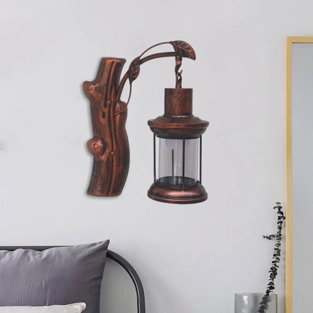 Coastal Clear Glass Kerosene Wall Light: Black/Copper Sconce Lamp