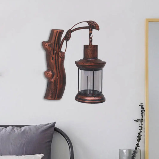 Coastal Clear Glass Kerosene Wall Light: Black/Copper Sconce Lamp