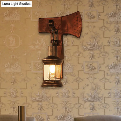 Coastal Clear Glass Lantern Sconce Light with Wooden Backplate - Rustic One-Light Fixture