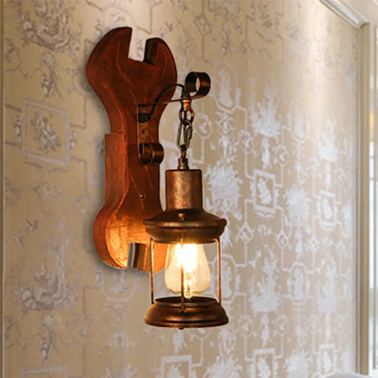 Coastal Clear Glass Lantern Sconce Light with Wooden Backplate - Rustic One-Light Fixture