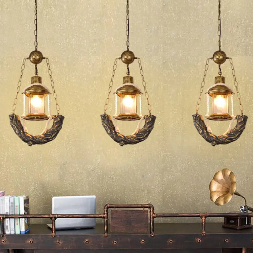 Coastal Clear Glass Pendant Ceiling Lantern - Antique Brass, 1-Light Fixture with Chain