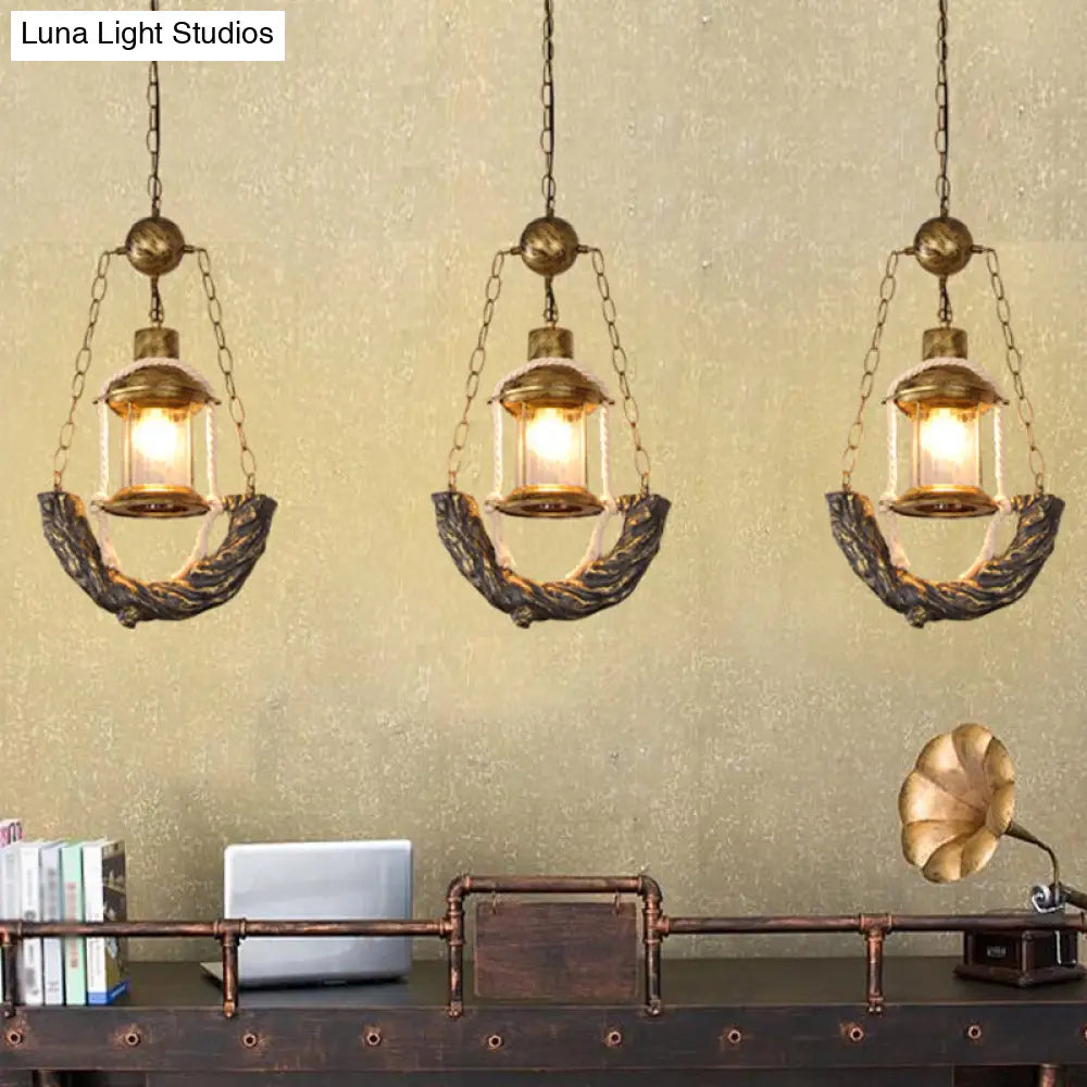 Coastal Clear Glass Pendant Ceiling Lantern - Antique Brass, 1-Light Fixture with Chain