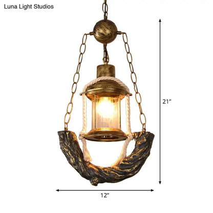 Coastal Clear Glass Pendant Ceiling Lantern - Antique Brass, 1-Light Fixture with Chain