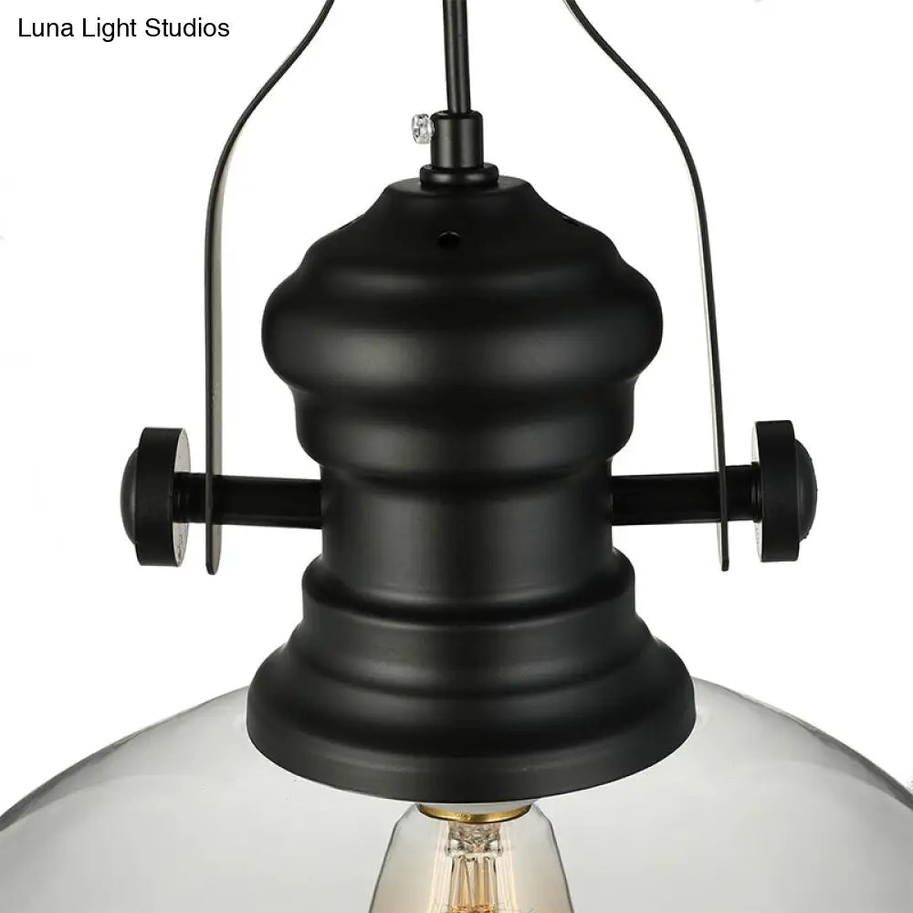 Coastal Clear Glass Single-Bulb Pendant Ceiling Light - Black Dome Design for Dining Room