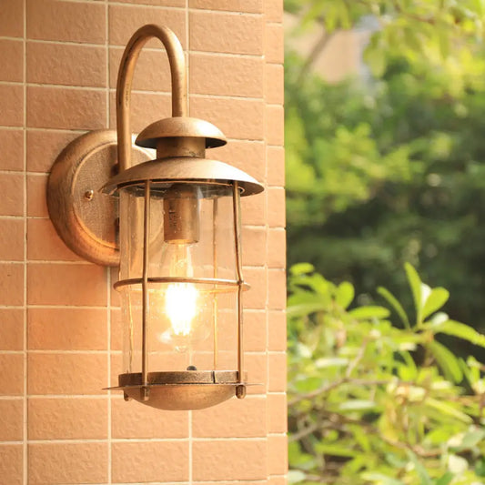 Coastal Clear Glass Wall Sconce with Brass Cage and Cylinder Light