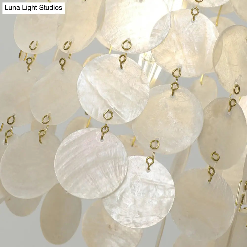 Coastal Gold Natural Shell Wall Mounted Light with Pull Chain - Single-Bulb Disc Wall Lighting