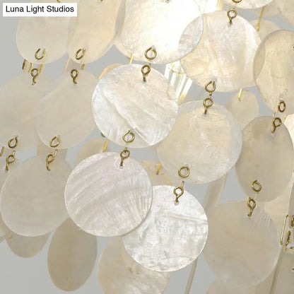 Coastal Gold Natural Shell Wall Mounted Light with Pull Chain - Single-Bulb Disc Wall Lighting