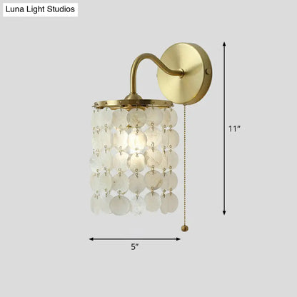 Coastal Gold Natural Shell Wall Mounted Light with Pull Chain - Single-Bulb Disc Wall Lighting