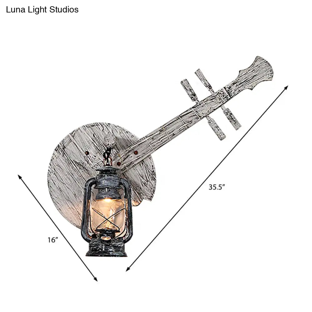 Coastal Grey Lantern Indoor Sconce with Clear Glass, Wooden Backplate and 1 Light Fixture