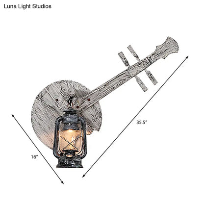 Coastal Grey Lantern Indoor Sconce with Clear Glass, Wooden Backplate and 1 Light Fixture