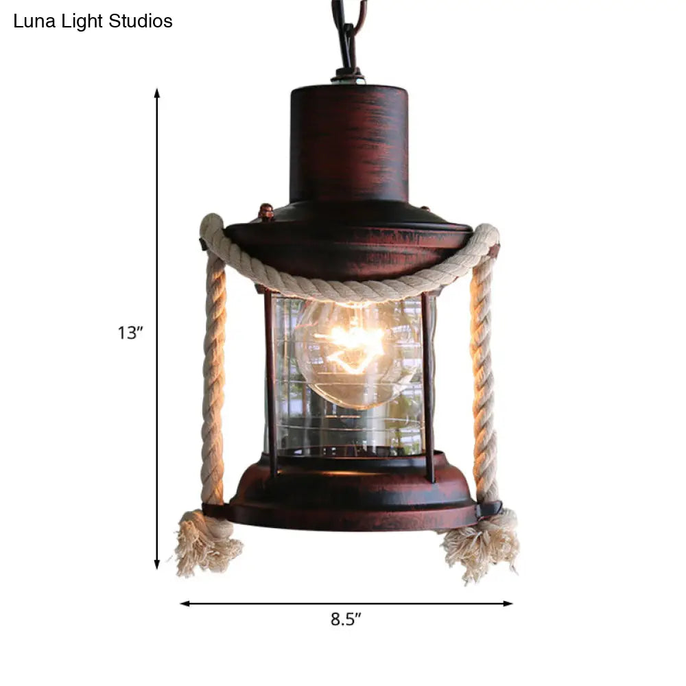 Coastal Kerosene Pendant Light - Antique Brass/Copper, Clear Glass, 6"/8.5" Wide