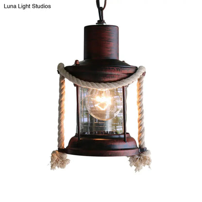 Coastal Kerosene Pendant Light - Antique Brass/Copper, Clear Glass, 6"/8.5" Wide