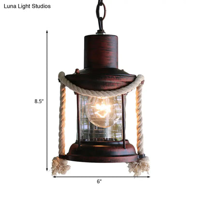 Coastal Kerosene Pendant Light - Antique Brass/Copper, Clear Glass, 6"/8.5" Wide