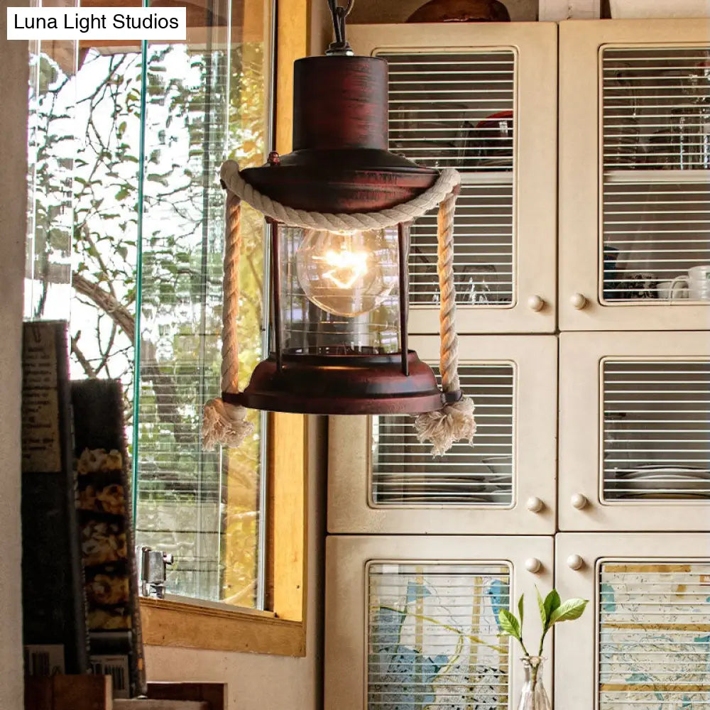 Coastal Kerosene Pendant Light - Antique Brass/Copper, Clear Glass, 6"/8.5" Wide