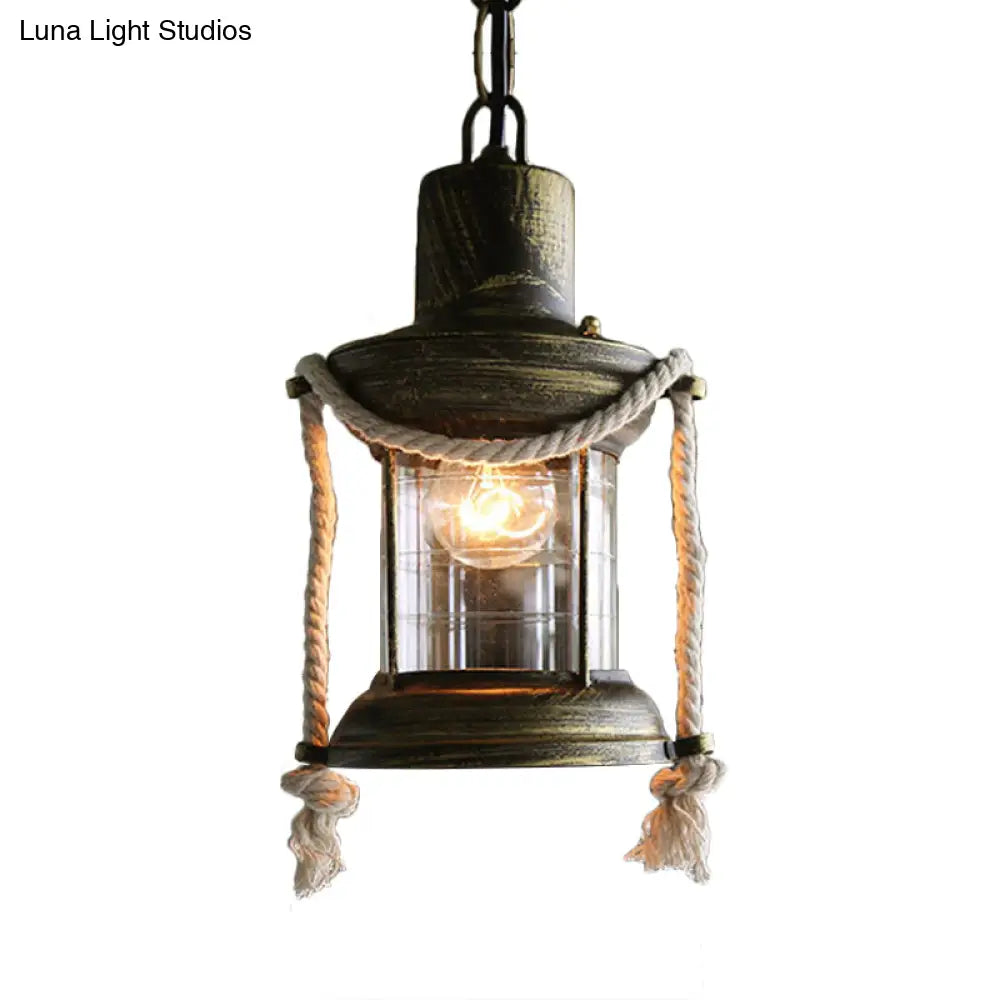 Coastal Kerosene Pendant Light - Antique Brass/Copper, Clear Glass, 6"/8.5" Wide