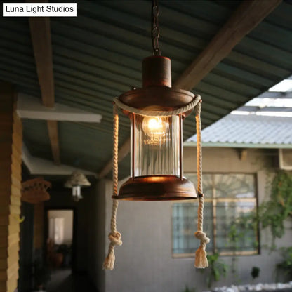 Coastal Kerosene Pendant Light - Antique Brass/Copper, Clear Glass, 6"/8.5" Wide