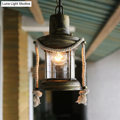 Coastal Kerosene Pendant Light - Antique Brass/Copper, Clear Glass, 6"/8.5" Wide