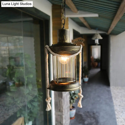 Coastal Kerosene Pendant Light - Antique Brass/Copper, Clear Glass, 6"/8.5" Wide