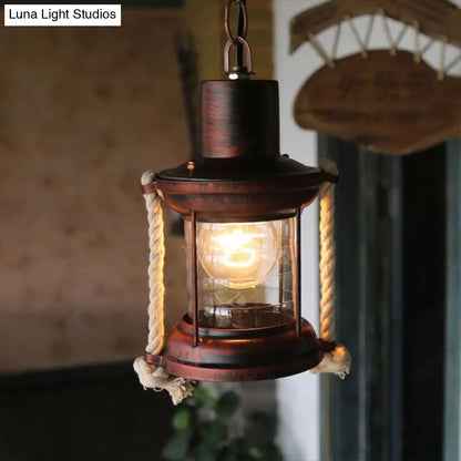 Coastal Kerosene Pendant Light - Antique Brass/Copper, Clear Glass, 6"/8.5" Wide