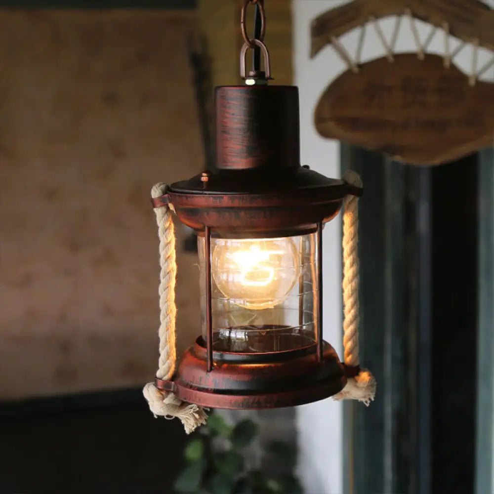 Coastal Kerosene Pendant Light - Antique Brass/Copper, Clear Glass, 6"/8.5" Wide