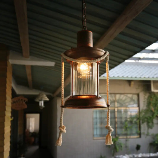 Coastal Kerosene Pendant Light - Antique Brass/Copper, Clear Glass, 6"/8.5" Wide