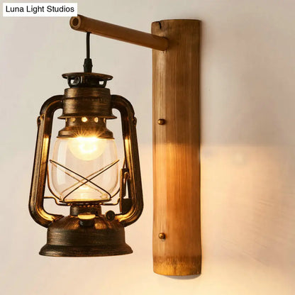 DecorBites™ Coastal Lantern 1-Head Wall Light Sconce with Clear Glass and Bamboo Backplate