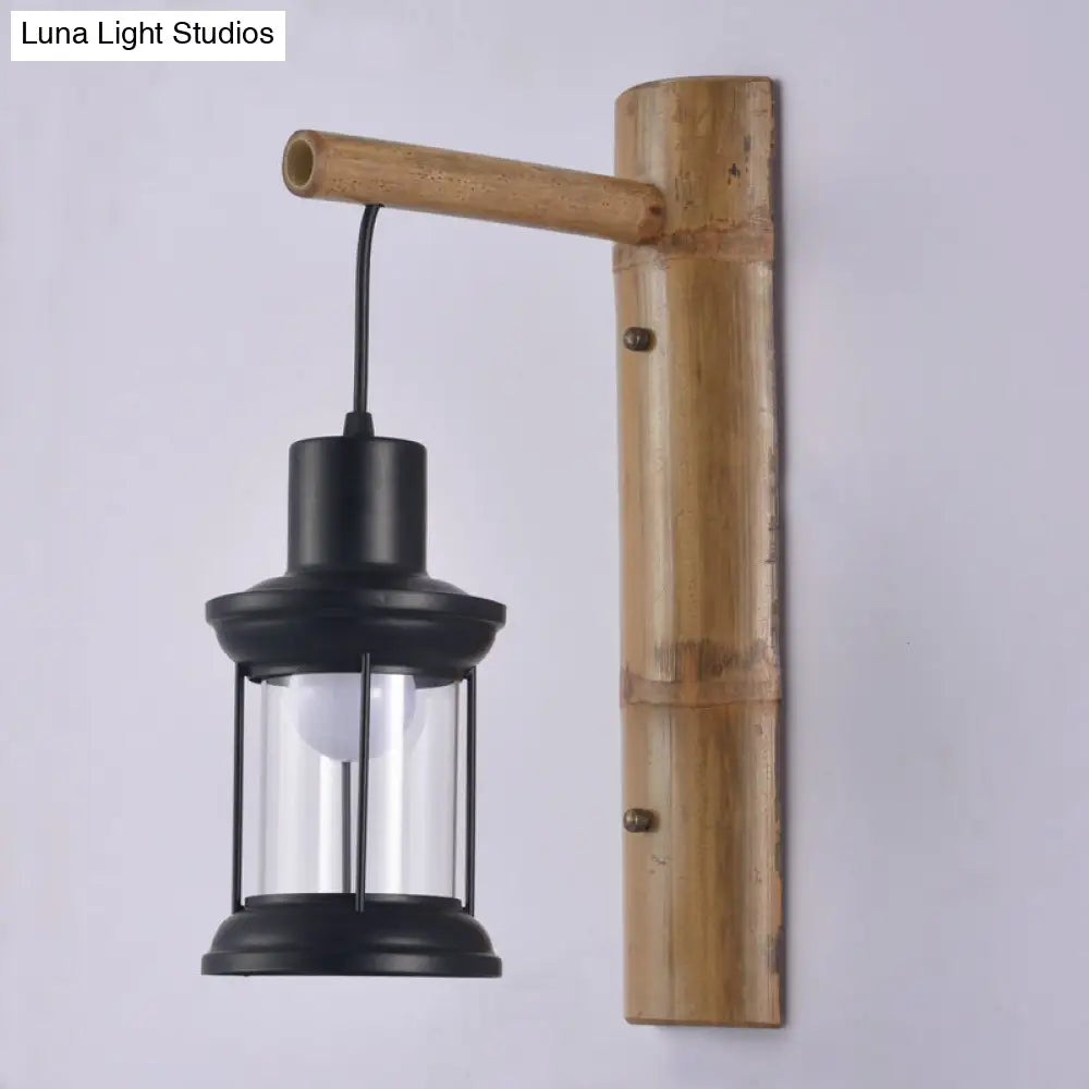 DecorBites™ Coastal Lantern 1-Head Wall Light Sconce with Clear Glass and Bamboo Backplate