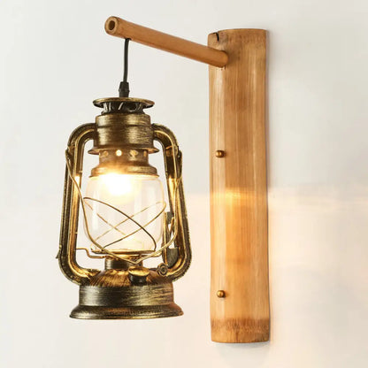 DecorBites™ Coastal Lantern 1-Head Wall Light Sconce with Clear Glass and Bamboo Backplate